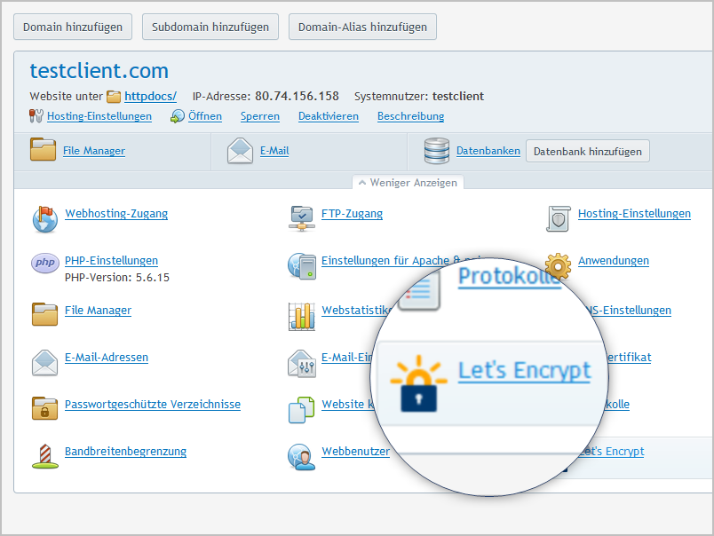 Plesk 12.5 Let's encrypt Zertifikat