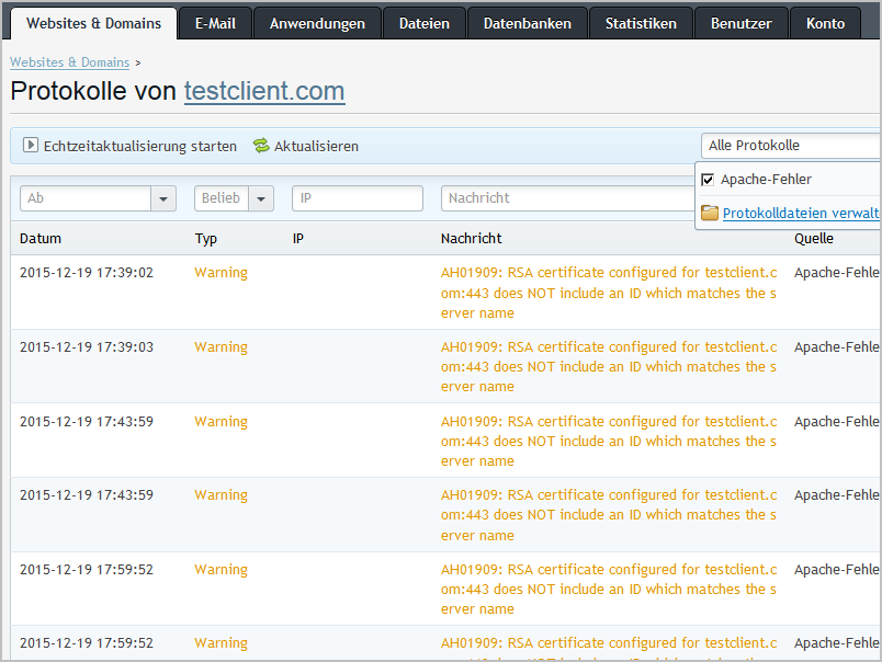 Plesk 12.5 Server-Log