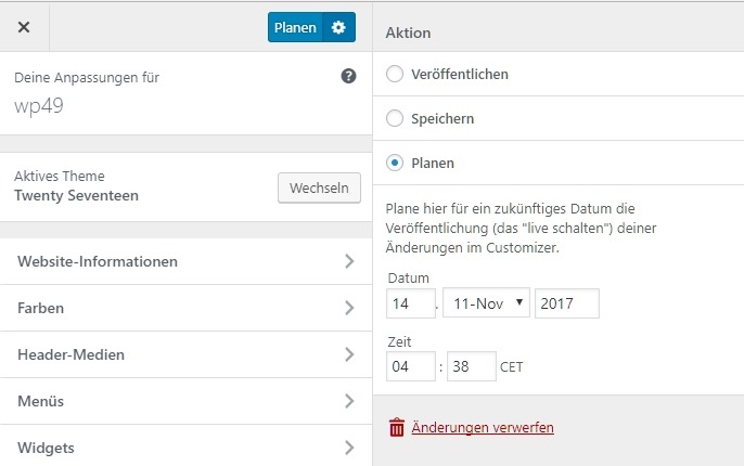 WordPress Customizer Planen 4.9