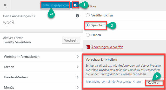 Layoutänderung in WordPress 4.9 als Entwurf speichern