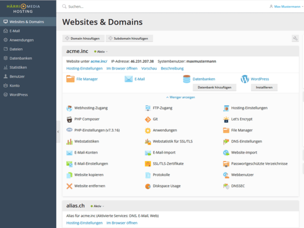 Plesk Obsidian Startseite