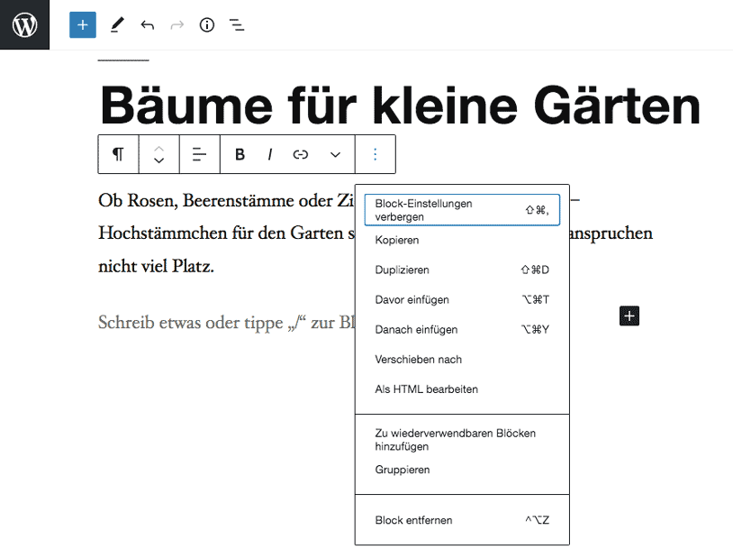 Markantere Bearbeitungselemente bei WordPress 5.5